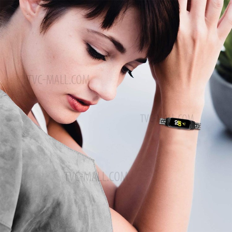 Rhinestone Decor Metal Watchband Replacement for Samsung Galaxy Fit SM-R370 - Black-5