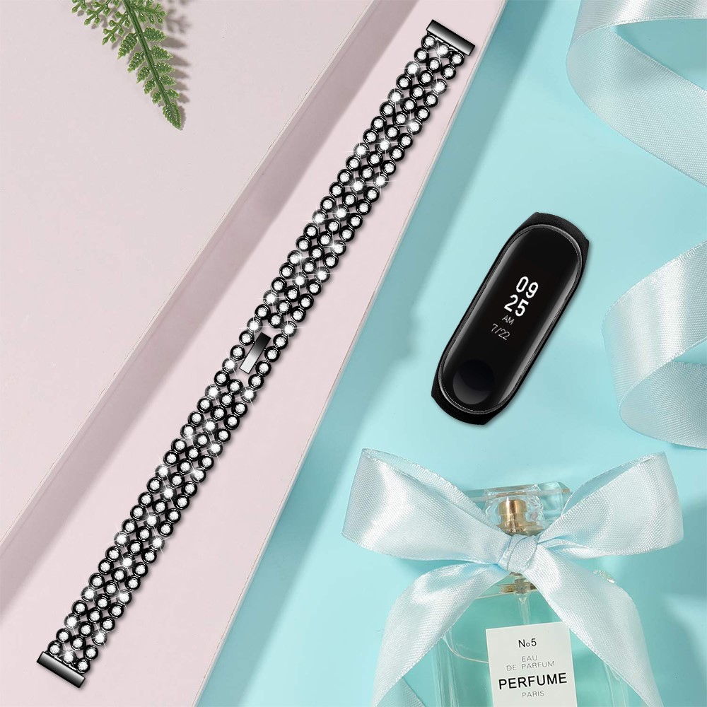 Strass Pulseira De Decoração De Metal Para Xiaomi Mi Banda 4/3 - Preto-3