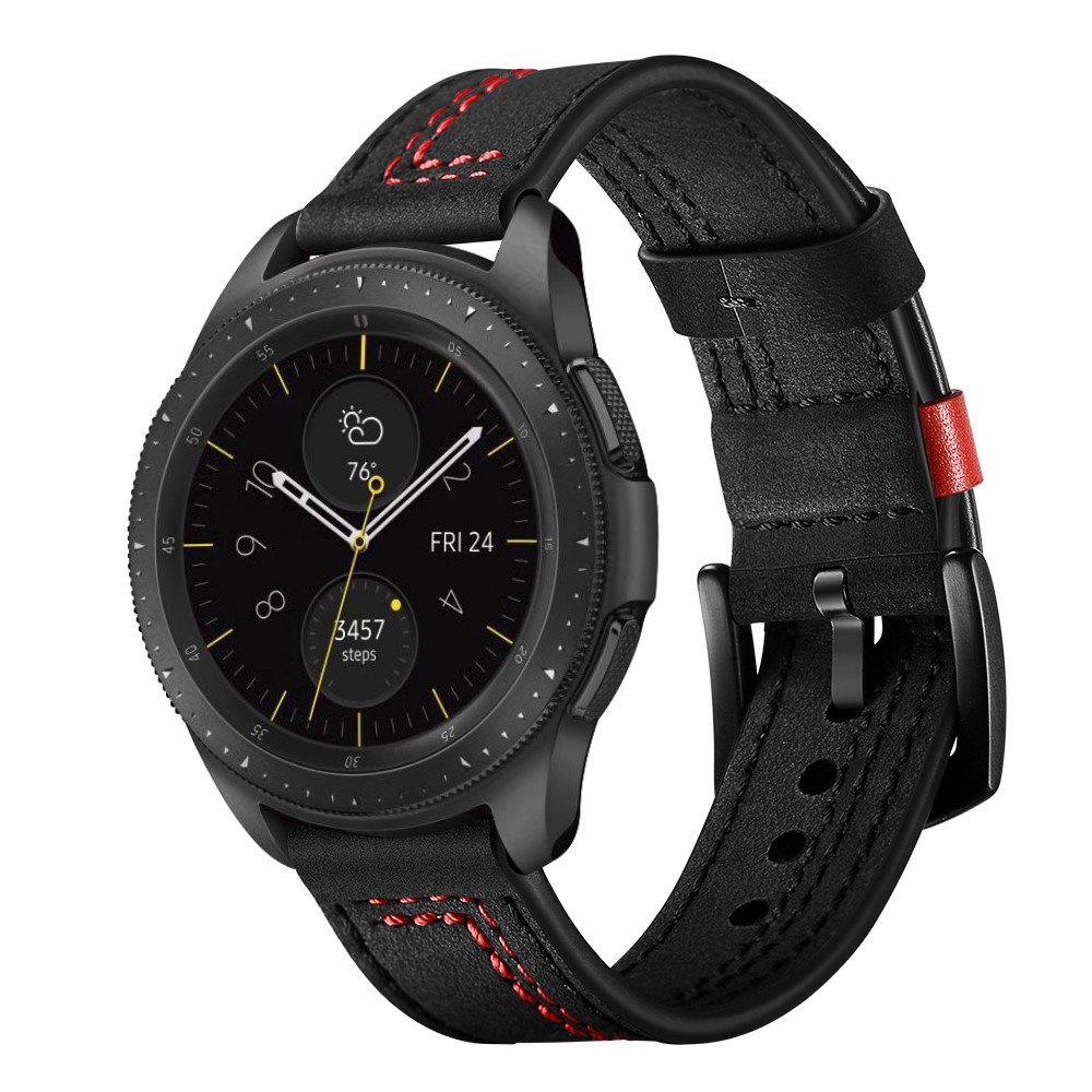 22MM 7-shaped Stitches Genuine Leather Watch Strap for Huawei Watch GT/Samsung Galaxy Watch 46mm - Black-6