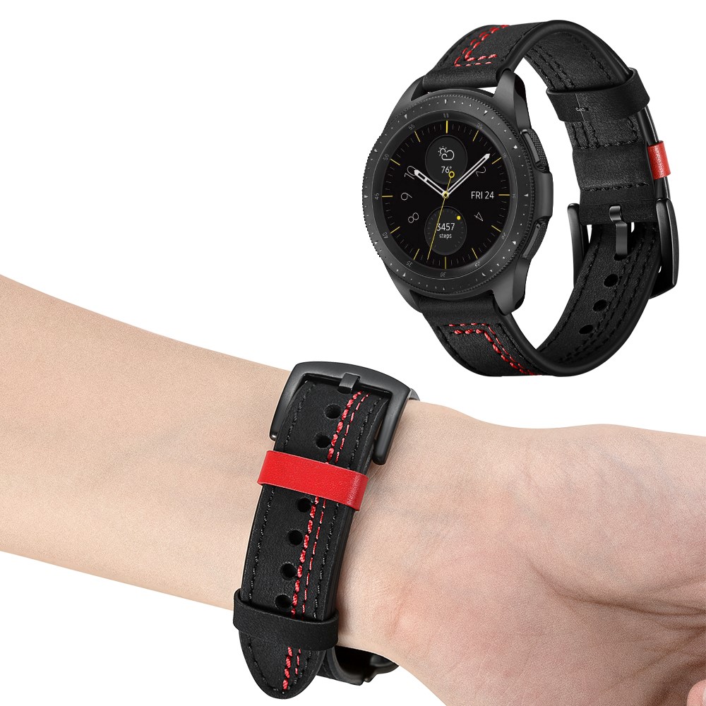 22MM 7-shaped Stitches Genuine Leather Watch Strap for Huawei Watch GT/Samsung Galaxy Watch 46mm - Black-8