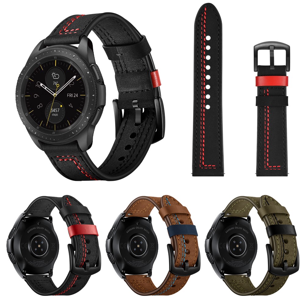 22MM 7-shaped Stitches Genuine Leather Watch Strap for Huawei Watch GT/Samsung Galaxy Watch 46mm - Black-9