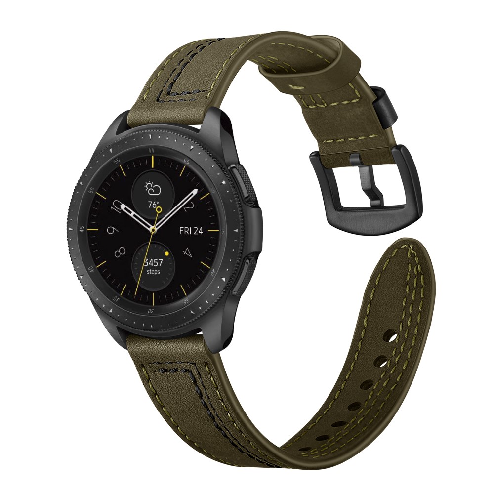 22MM 7 Förmigen Stichen Echtes Leder Uhrarmband Für Huawei Uhr Gt / Samsung Galaxy Uhr 46mm - Grün-2