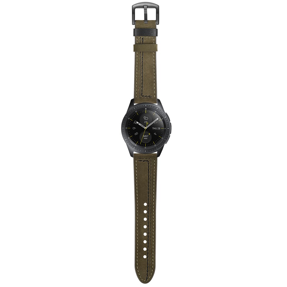 22MM 7 Förmigen Stichen Echtes Leder Uhrarmband Für Huawei Uhr Gt / Samsung Galaxy Uhr 46mm - Grün-5