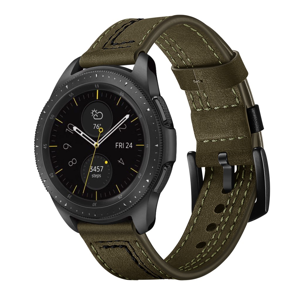 22MM 7 Förmigen Stichen Echtes Leder Uhrarmband Für Huawei Uhr Gt / Samsung Galaxy Uhr 46mm - Grün-6