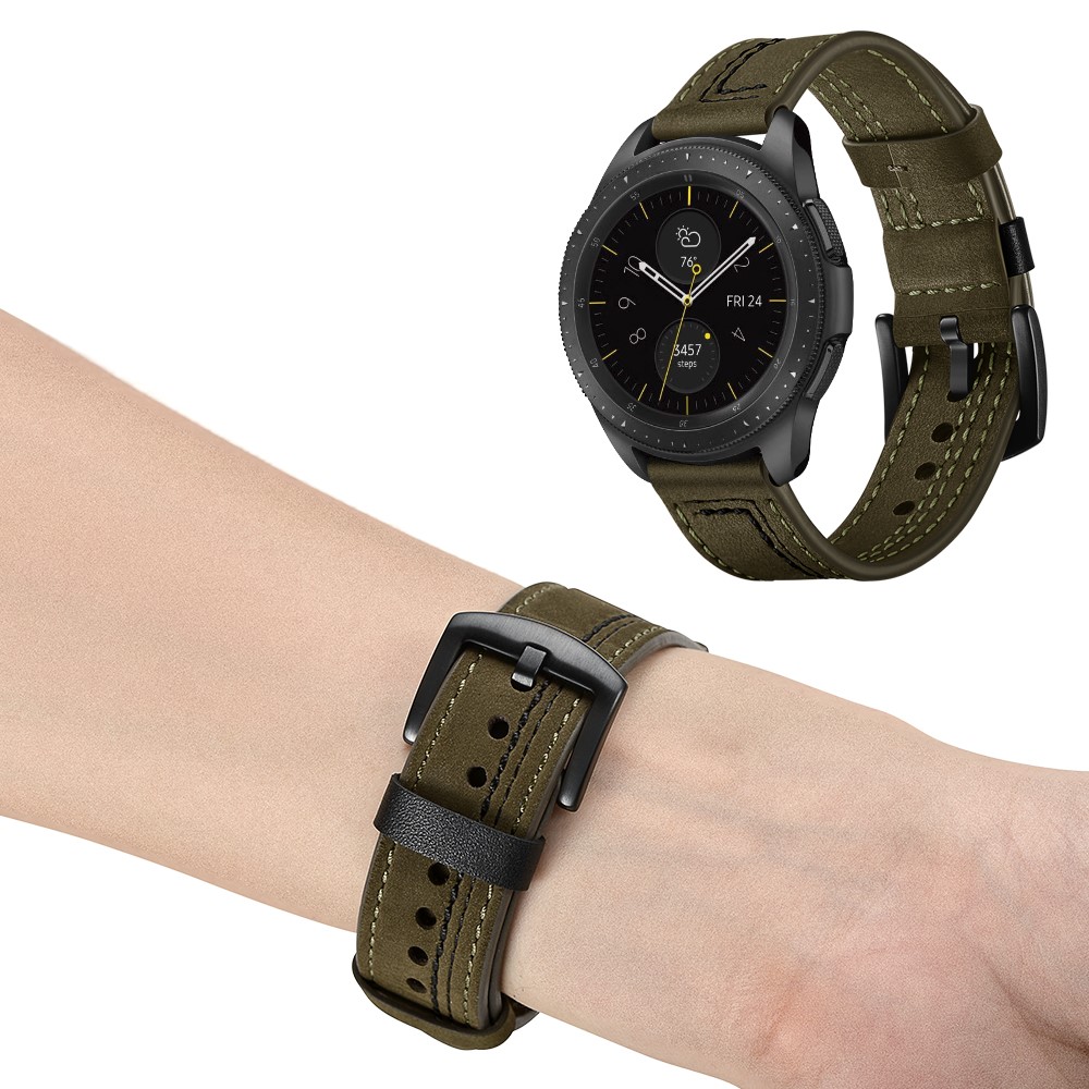 22MM 7 Förmigen Stichen Echtes Leder Uhrarmband Für Huawei Uhr Gt / Samsung Galaxy Uhr 46mm - Grün-8