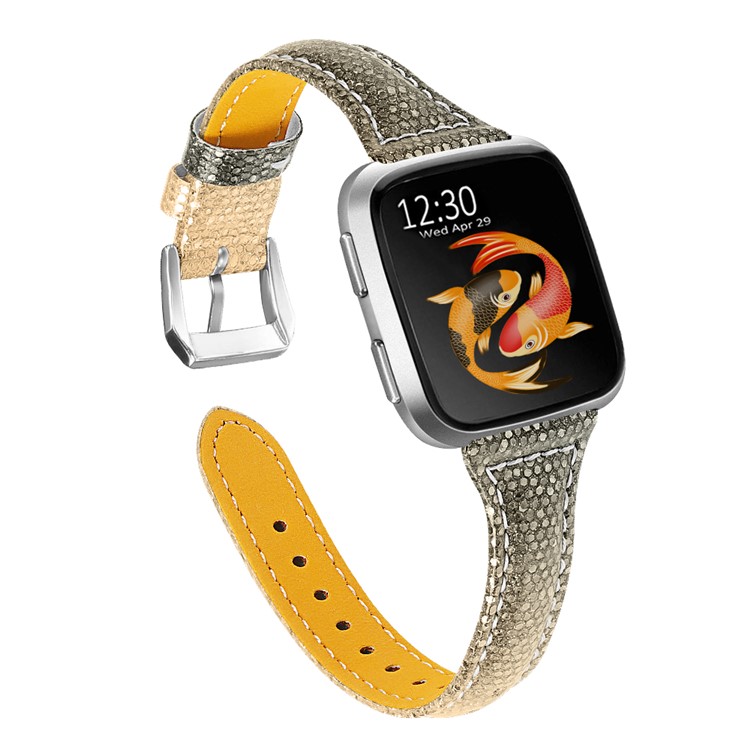 Brilhando Design De Couro Genuíno Relógio Inteligente De Substituição Alça Para Fitbit Versa / Versa Lite / Incêndio / Versa 2 - Ouro-3