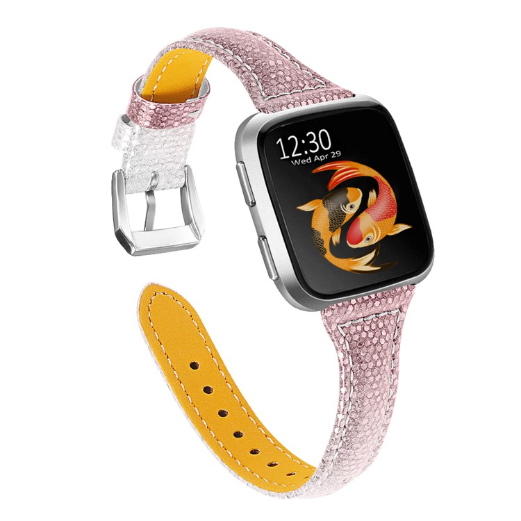 Shining Design Genuine Leather Smart Watch Strap Replacement for Fitbit Versa/Versa Lite/Blaze/Versa 2 - Pink-3
