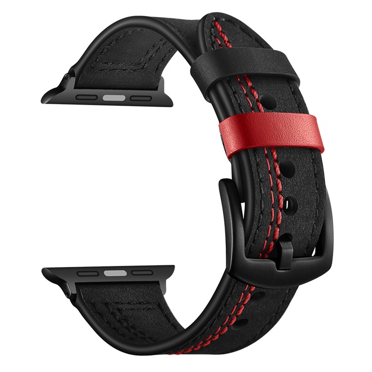 Genuine Leather Watch Band Strap for Apple Watch Series 5 4 40mm / Series 3 2 1 38mm - Black-1