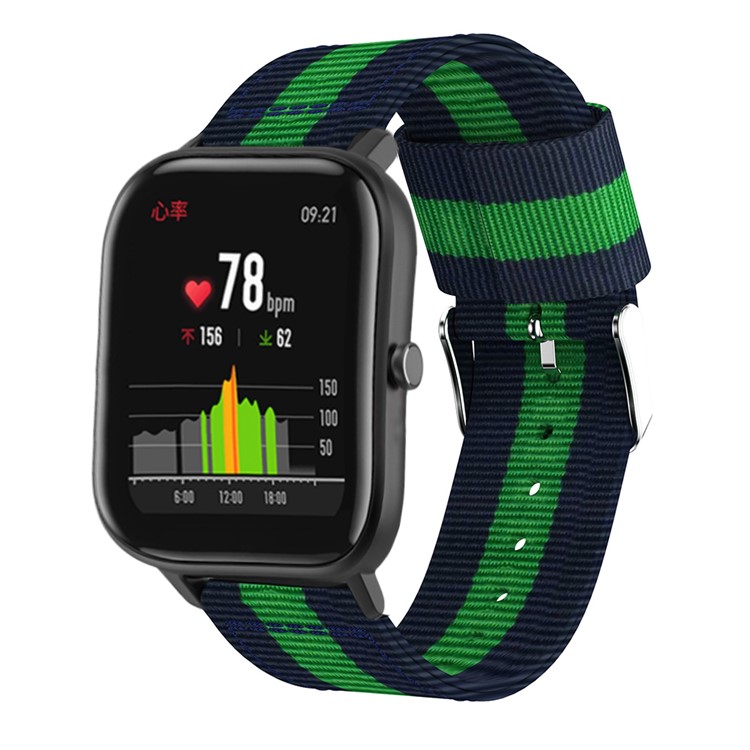 20MM Verticais Nylon Faixa De Relógio Lona Para GTS Amazfit - Azul Verde-2