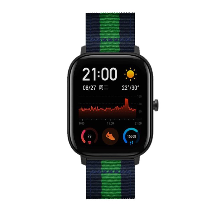 20MM Verticais Nylon Faixa De Relógio Lona Para GTS Amazfit - Azul Verde-4