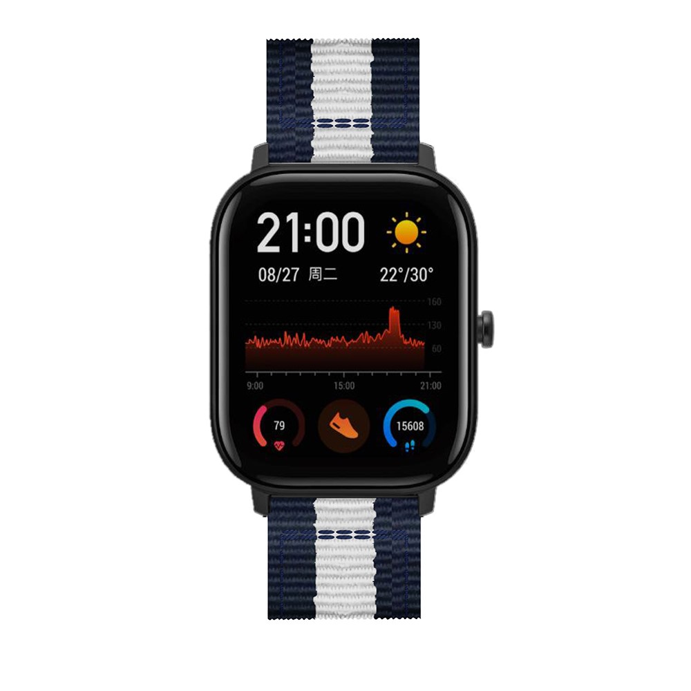 20MM Verticais Nylon Faixa De Relógio Lona Para GTS Amazfit - Branco Azulado-4