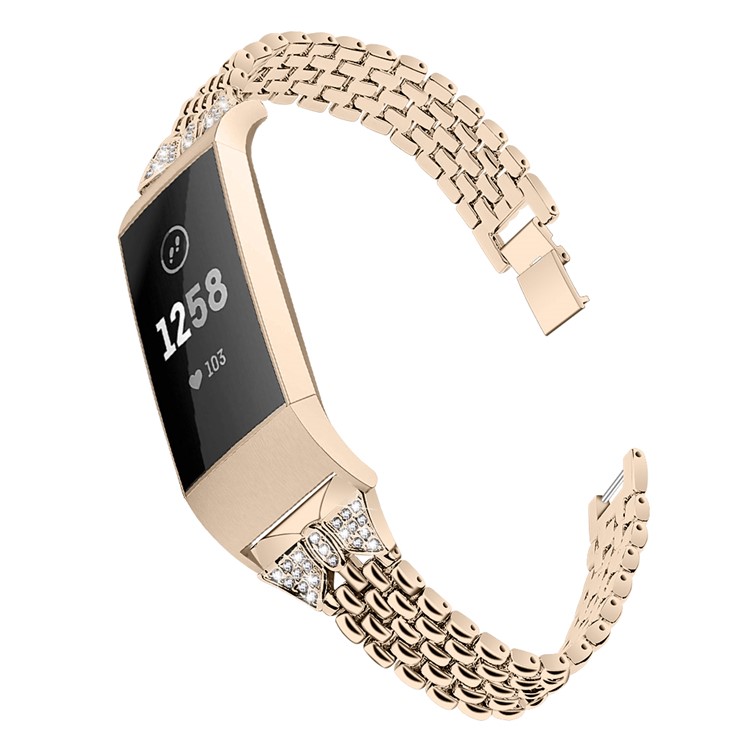 Rhinestone Decor Metal Watch Band for Fitbit Charge 3 - Champagne-2