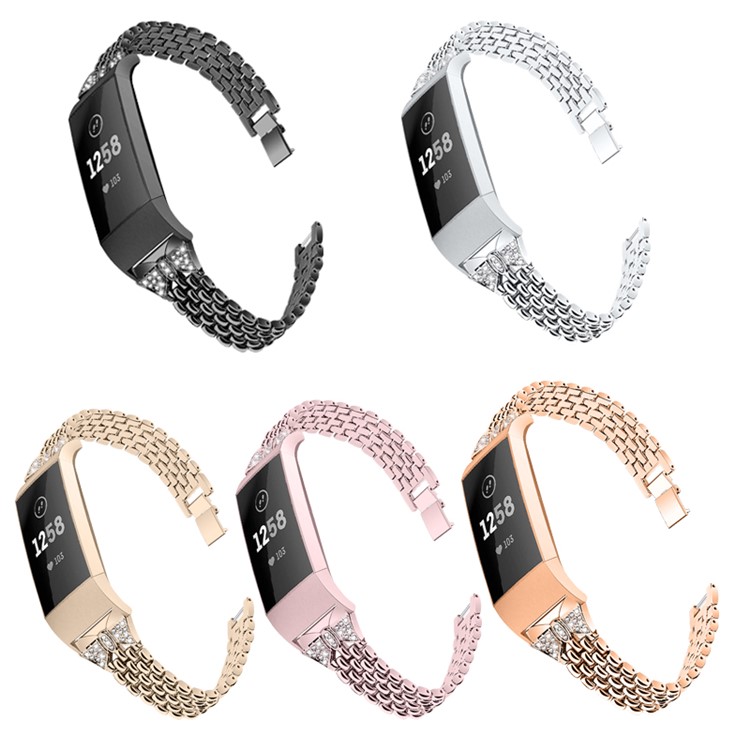 Rhinestone Decor Metal Watch Band for Fitbit Charge 3 - Champagne-6