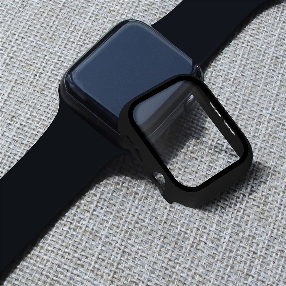 Gummiert PC + Tempered Glass Watch Hülle Für Apple Watch Se/serie 6/5/4 44 mm - Schwarz