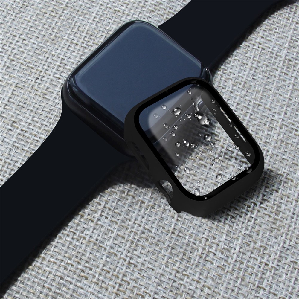 Gummiert PC + Tempered Glass Watch Hülle Für Apple Watch Se/serie 6/5/4 44 mm - Schwarz