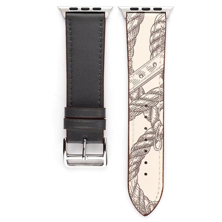 Pattern Decor Genuine Leather Smart Watch Replacement Strap for Apple Watch Series 5/4 44mm / Series 3/2/1 42mm - Black-3