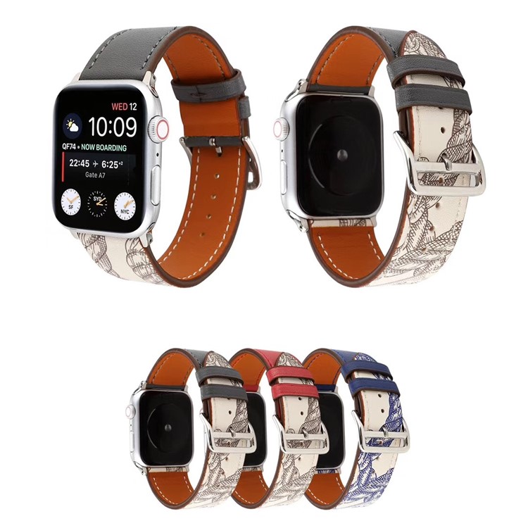 Pattern Decor Genuine Leather Smart Watch Replacement Strap for Apple Watch Series 5/4 44mm / Series 3/2/1 42mm - Black-4