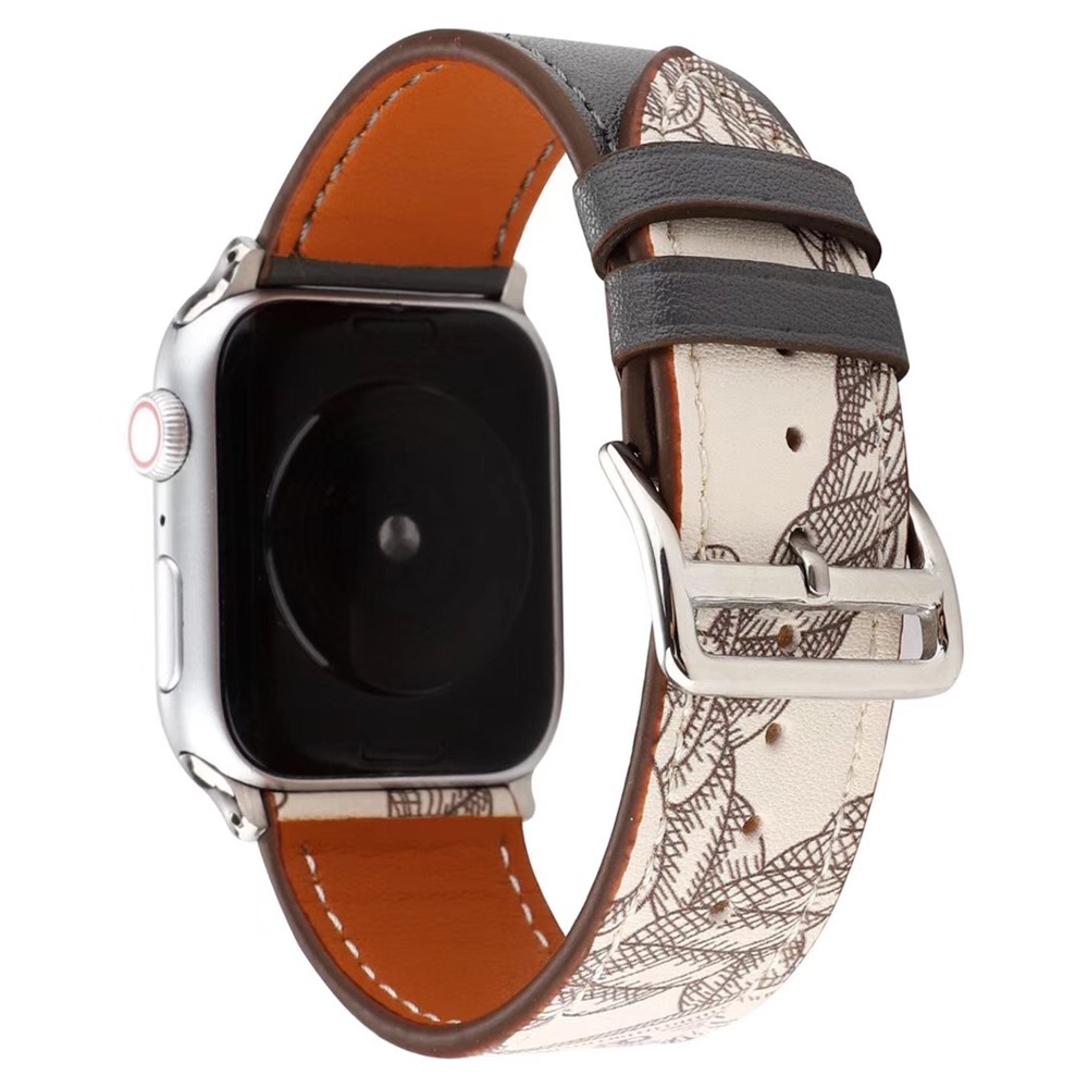 Pattern Decor Genuine Leather Smart Watch Band for Apple Watch Series 5/4 40mm / Series 3/2/1 38mm - Black-1