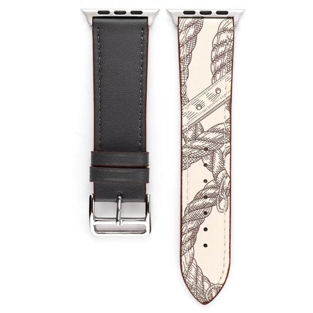 Pattern Decor Genuine Leather Smart Watch Band for Apple Watch Series 5/4 40mm / Series 3/2/1 38mm - Black-3