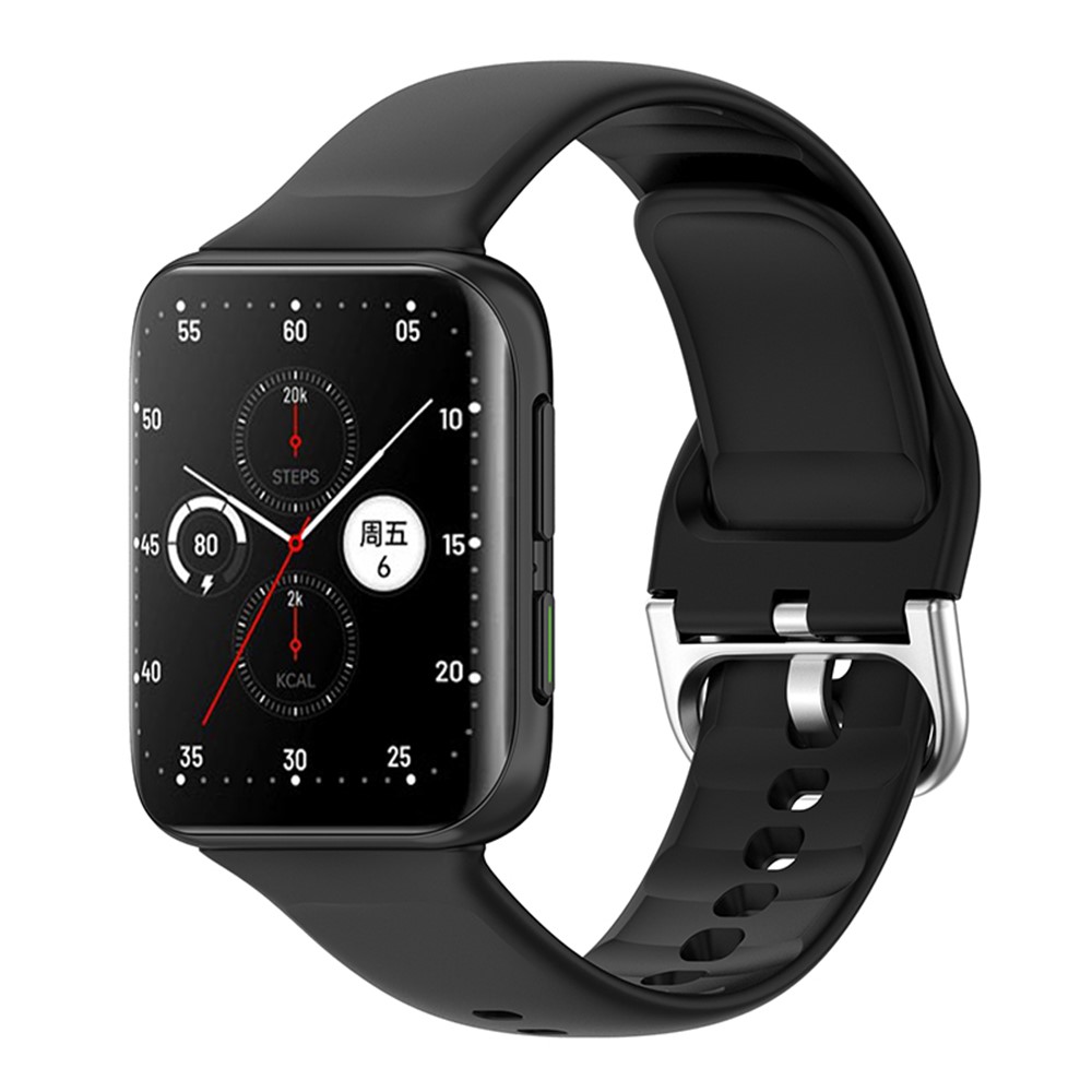 Solid Color Silicone Smart Watch Strap Adjustable Wrist Band for Oppo Watch 2 46mm - Black-3