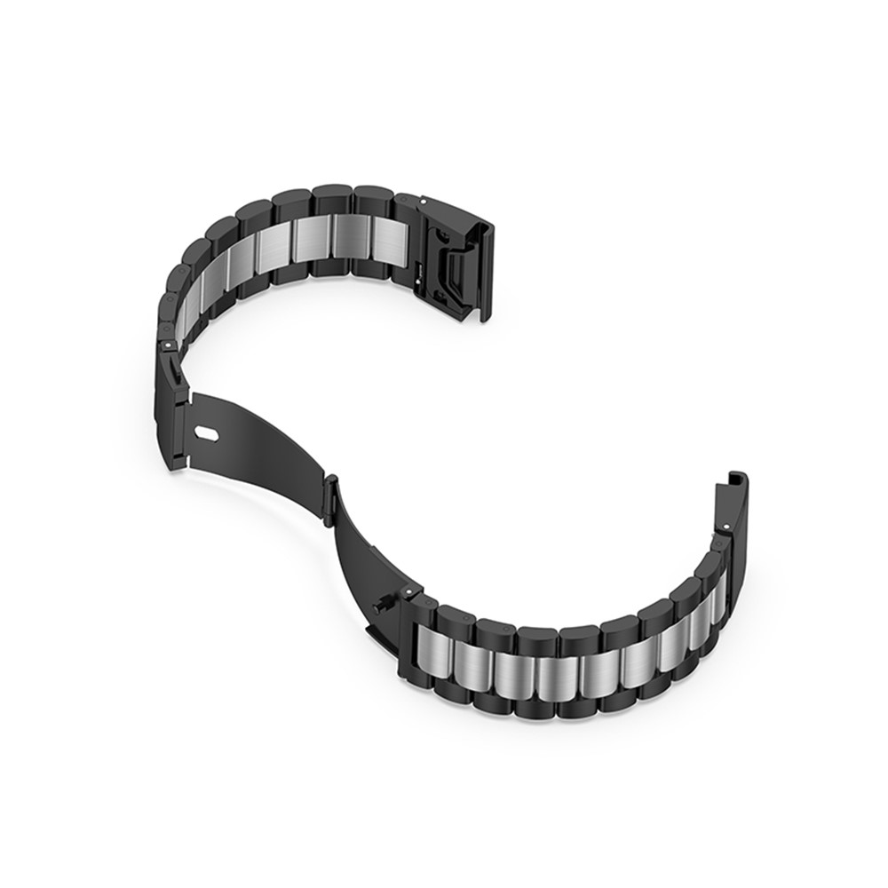 For Garmin Fenix 7/6/5/5 Plus/Forerunner935/Forerunner 945/Approach S60 22mm 304 Stainless Steel Folding Clasp 3-Bead Wrist Strap Watch Band Replacement - Black/Silver/Black-7