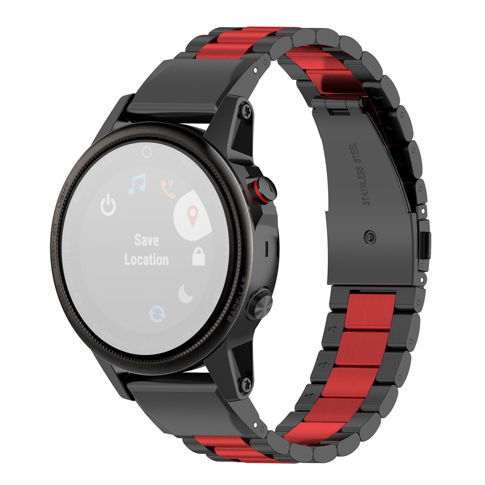 For Garmin Fenix 7/6 GPS/5 Quick Release Watch Strap Stainless Steel Watch Band 22mm Replacement Strap with Folding Clasp - Black/Red/Black-2