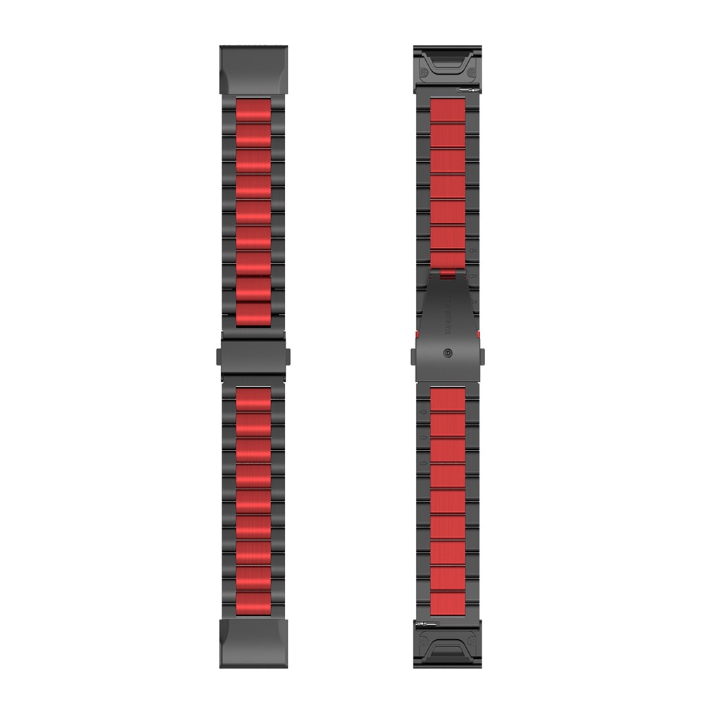 For Garmin Fenix 7/6 GPS/5 Quick Release Watch Strap Stainless Steel Watch Band 22mm Replacement Strap with Folding Clasp - Black/Red/Black-6