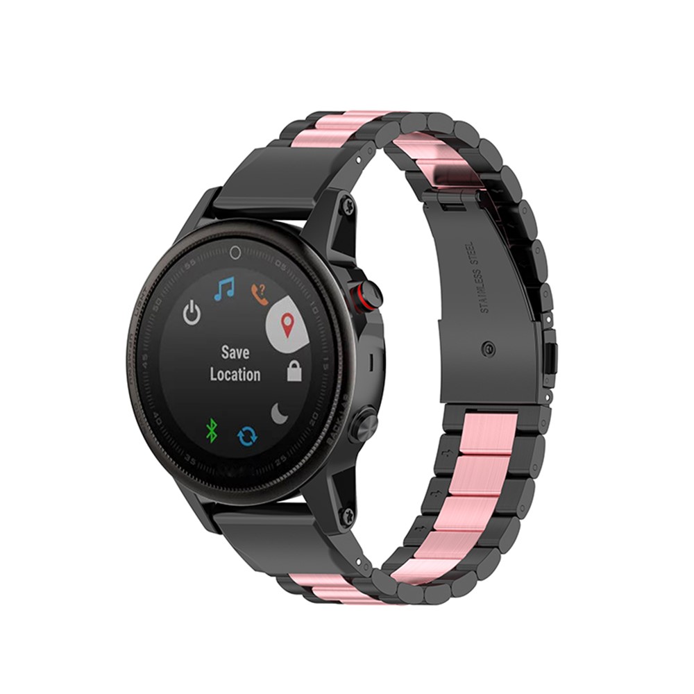 For Garmin Fenix 7X/Fenix 6X GPS Stainless Steel Smart Watch Band 26mm Folding Clasp Wrist Strap Replacement - Black/Pink/Black-2