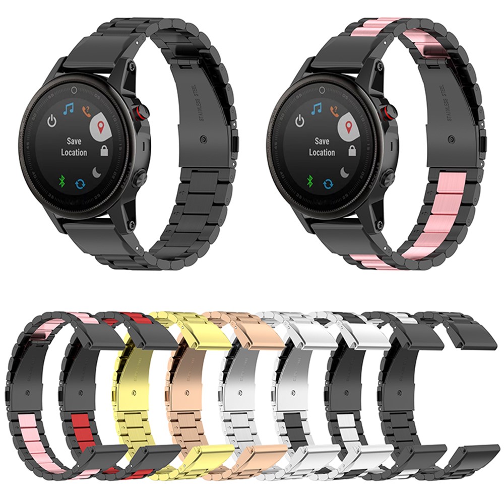 For Garmin Fenix 7X/Fenix 6X GPS Stainless Steel Smart Watch Band 26mm Folding Clasp Wrist Strap Replacement - Black/Pink/Black-9