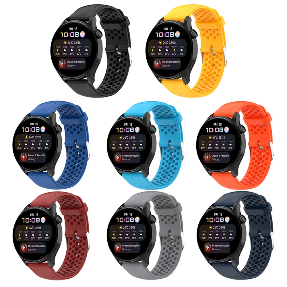 For Huawei Watch GT3 42mm/GT2 42mm/Watch 2 Soft Silicone Strap for Sports Watch 20mm Quick Release Wrist Band with Breathable Holes - Black-8