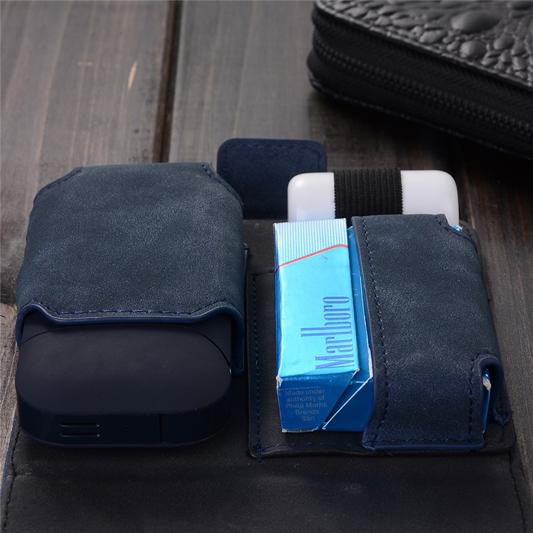 Vintage Style Leather Wallet Cover Holder Case for IQOS Electronic Cigarette - Blue-5