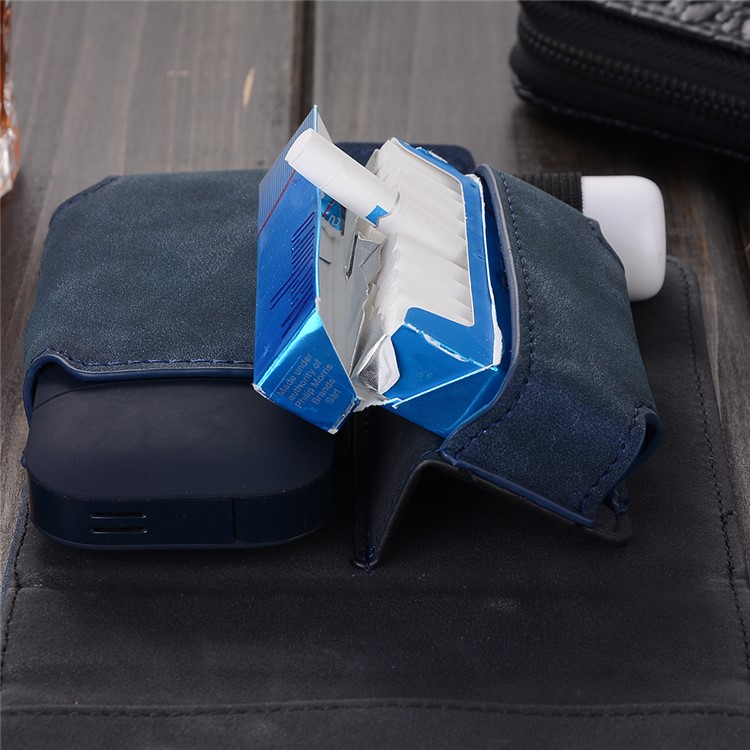 Vintage Style Leather Wallet Cover Holder Case for IQOS Electronic Cigarette - Blue-6