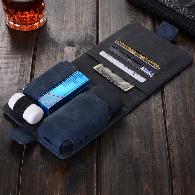 Vintage Style Leather Wallet Cover Holder Case for IQOS Electronic Cigarette - Blue-8