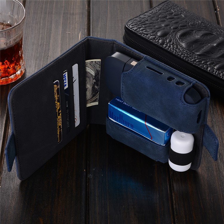 Vintage Style Leather Wallet Cover Holder Case for IQOS Electronic Cigarette - Blue-9