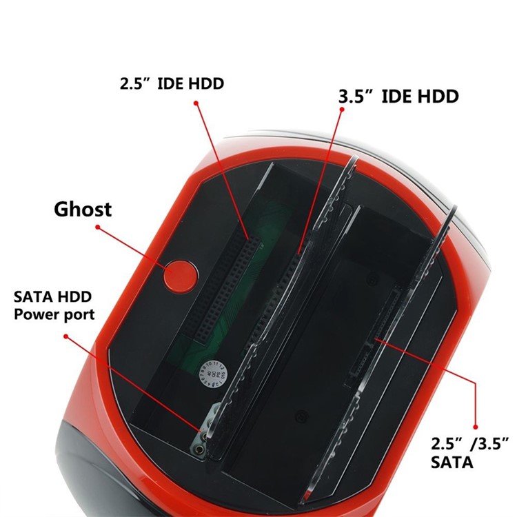 USB 2.0 to SATA IDE Dual Slots Hard Drive Docking Station for 2.5"/3.5" Inch IDE SATA (ZC826701) - EU Plug-19