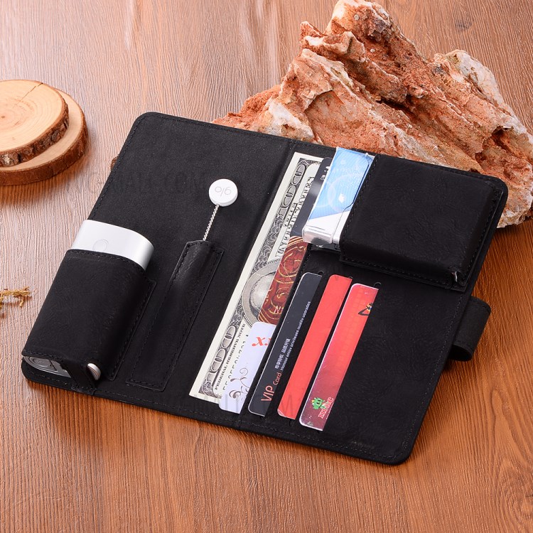 Vintage Flip Leather Wallet Protective Case for GLO Electronic Cigarette - Black-4