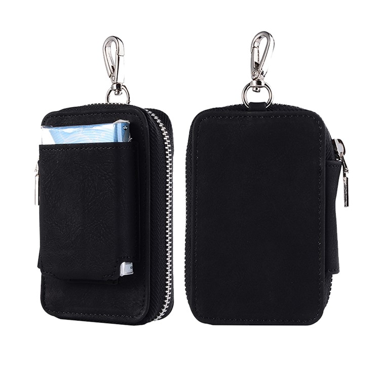 Premium Retro Zippered Storage Leather Case with Carabiner for IQOS Electronic Cigarette - Black-1