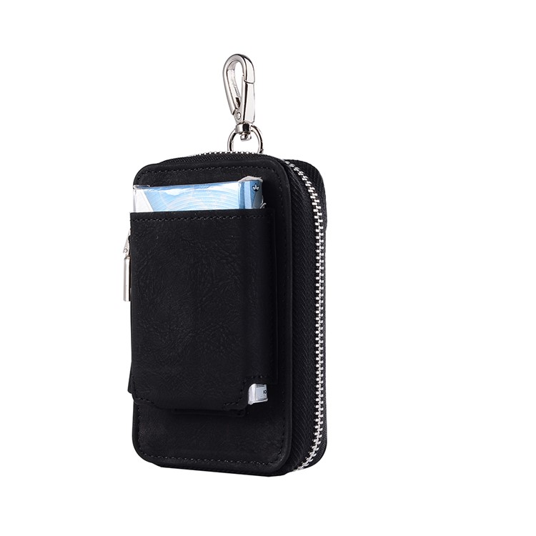 Premium Retro Zippered Storage Leather Case with Carabiner for IQOS Electronic Cigarette - Black-2