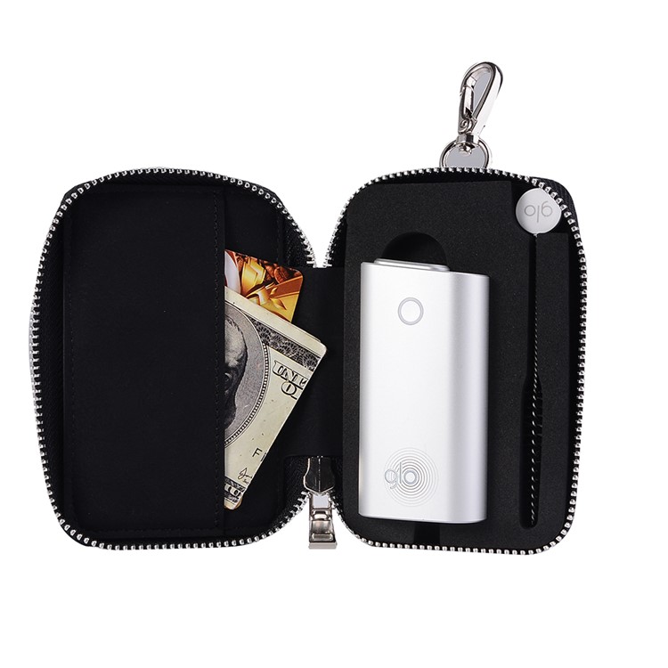 Premium Retro Zippered Storage Leather Case with Carabiner for IQOS Electronic Cigarette - Black-4