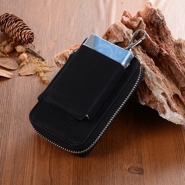 Premium Retro Zippered Storage Leather Case with Carabiner for IQOS Electronic Cigarette - Black-5