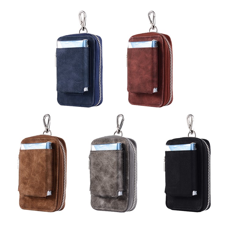 Premium Retro Zippered Storage Leather Case with Carabiner for IQOS Electronic Cigarette - Black-7