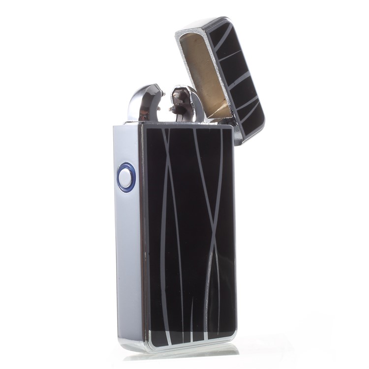 Streamline Pattern Electric Dual Arc Metal Lighter USB Rechargeable Lighter - Black-3