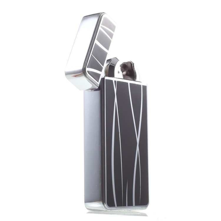Streamline Pattern Electric Dual Arc Metal Lighter USB Rechargeable Lighter - Black-5