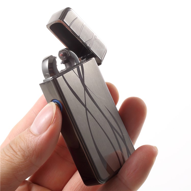 Streamline Pattern USB Rechargeable Windproof Electronic Arc Flameless Lighter - Grey-8