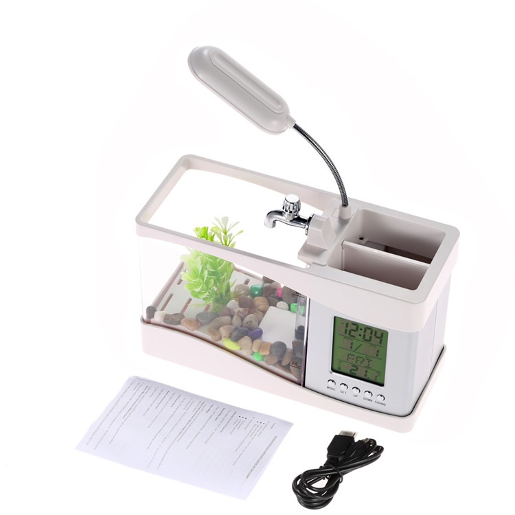 Mini-Desktop-Aquarium USB USB Farbwechsel 6 LEDs Elektronisches Aquarium Wasser Läuft 1.5L - Weiß-2