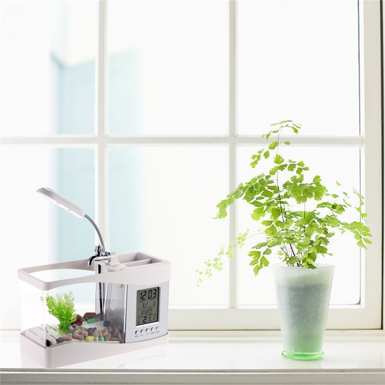 Mini-Desktop-Aquarium USB USB Farbwechsel 6 LEDs Elektronisches Aquarium Wasser Läuft 1.5L - Weiß-3