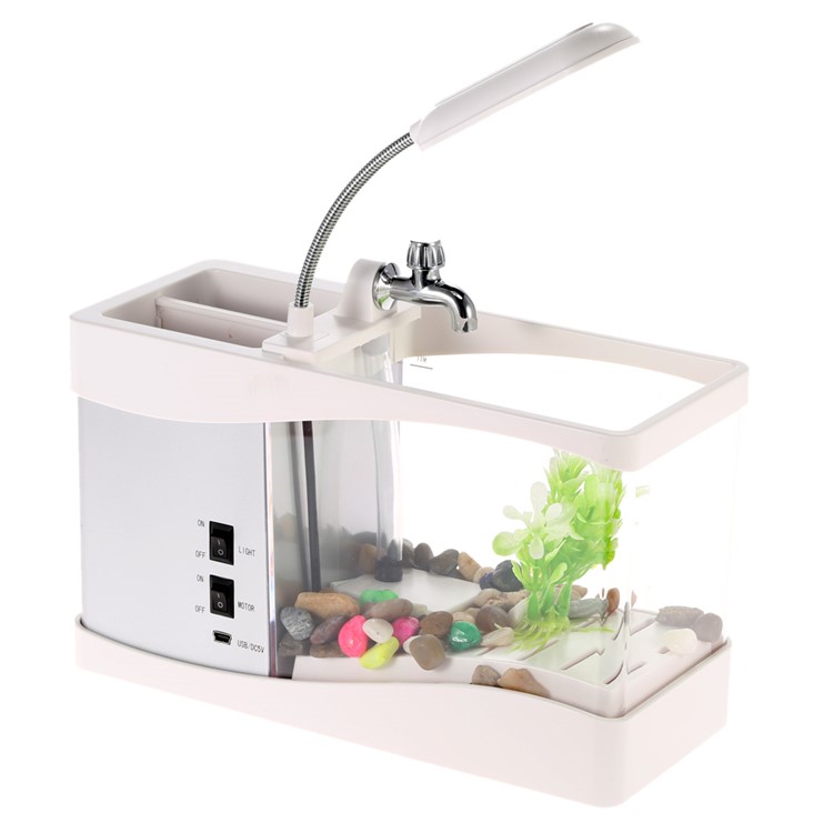 Mini-Desktop-Aquarium USB USB Farbwechsel 6 LEDs Elektronisches Aquarium Wasser Läuft 1.5L - Weiß-5