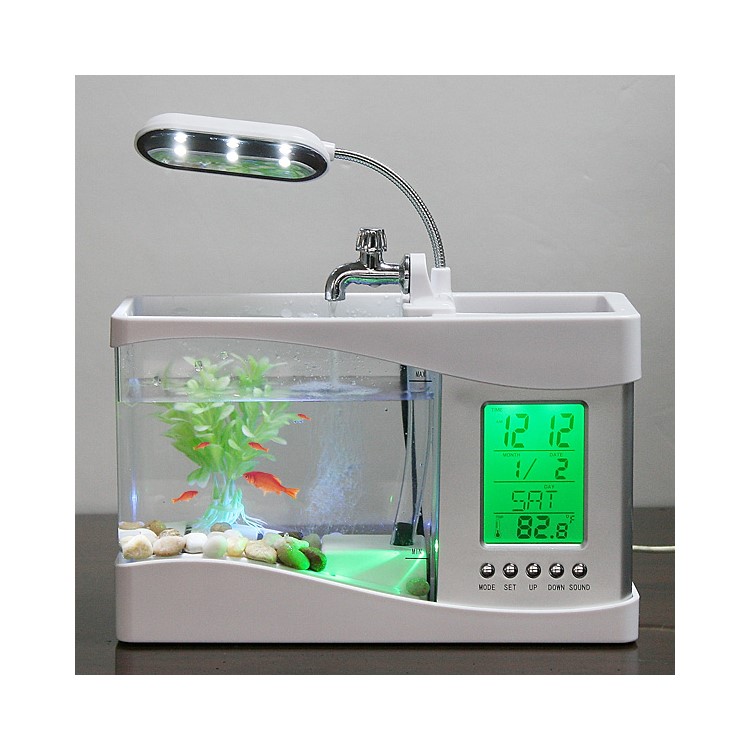 Mini-Desktop-Aquarium USB USB Farbwechsel 6 LEDs Elektronisches Aquarium Wasser Läuft 1.5L - Weiß-6