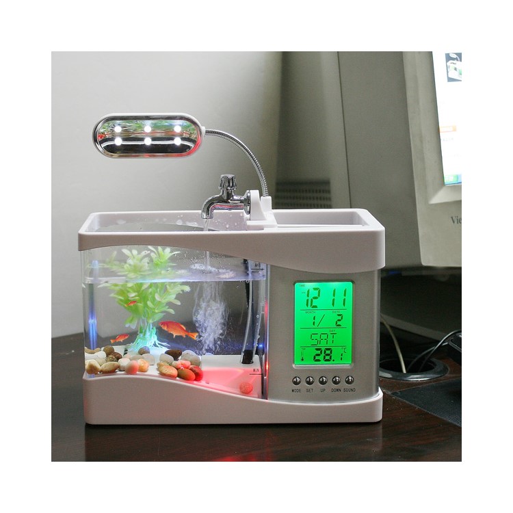 Mini-Desktop-Aquarium USB USB Farbwechsel 6 LEDs Elektronisches Aquarium Wasser Läuft 1.5L - Weiß-9