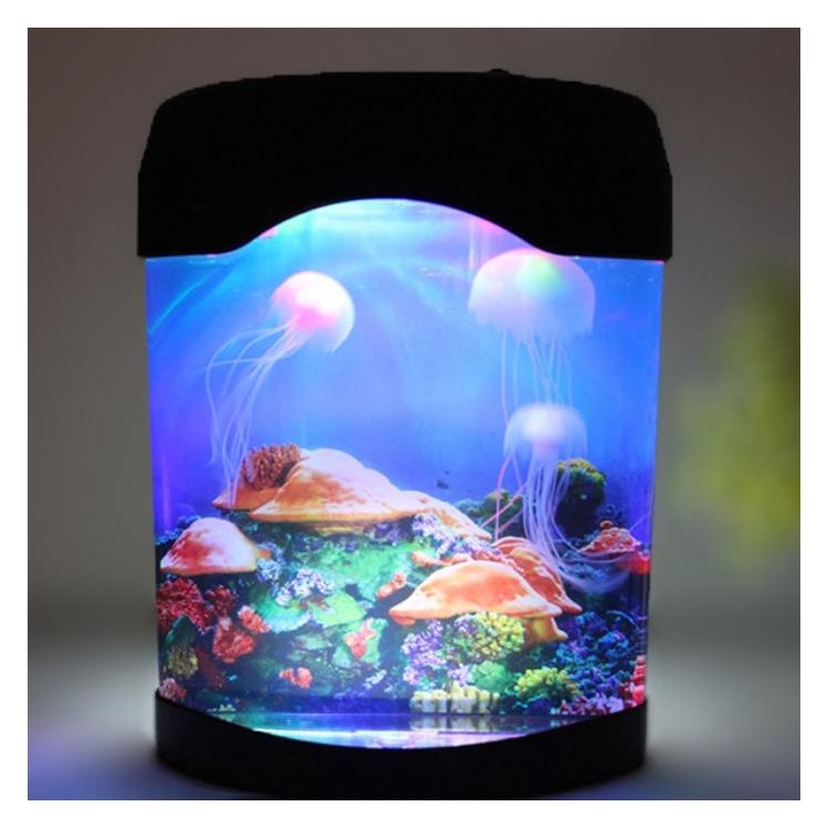 Creative Aquatic Mini Jelly Fish Tank LED Water Lamp Mood Night Light-2
